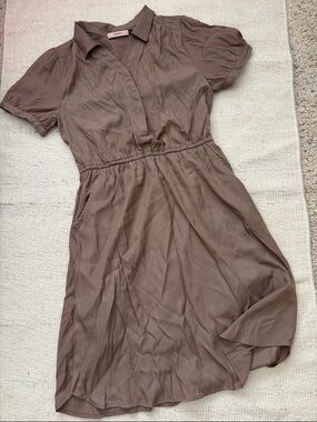 Silky Taupe Preppy Midi Dress